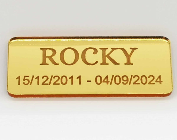 Engraved Gold Mirrored Acrylic Rectangle Plaque Tag Memorial Pet