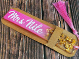 Pink with Gold Leaf Resin Bookmark