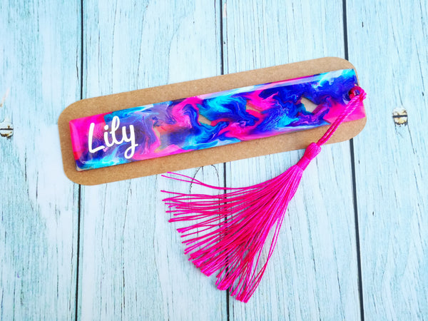 Pink & Blue Marbled Resin Bookmark
